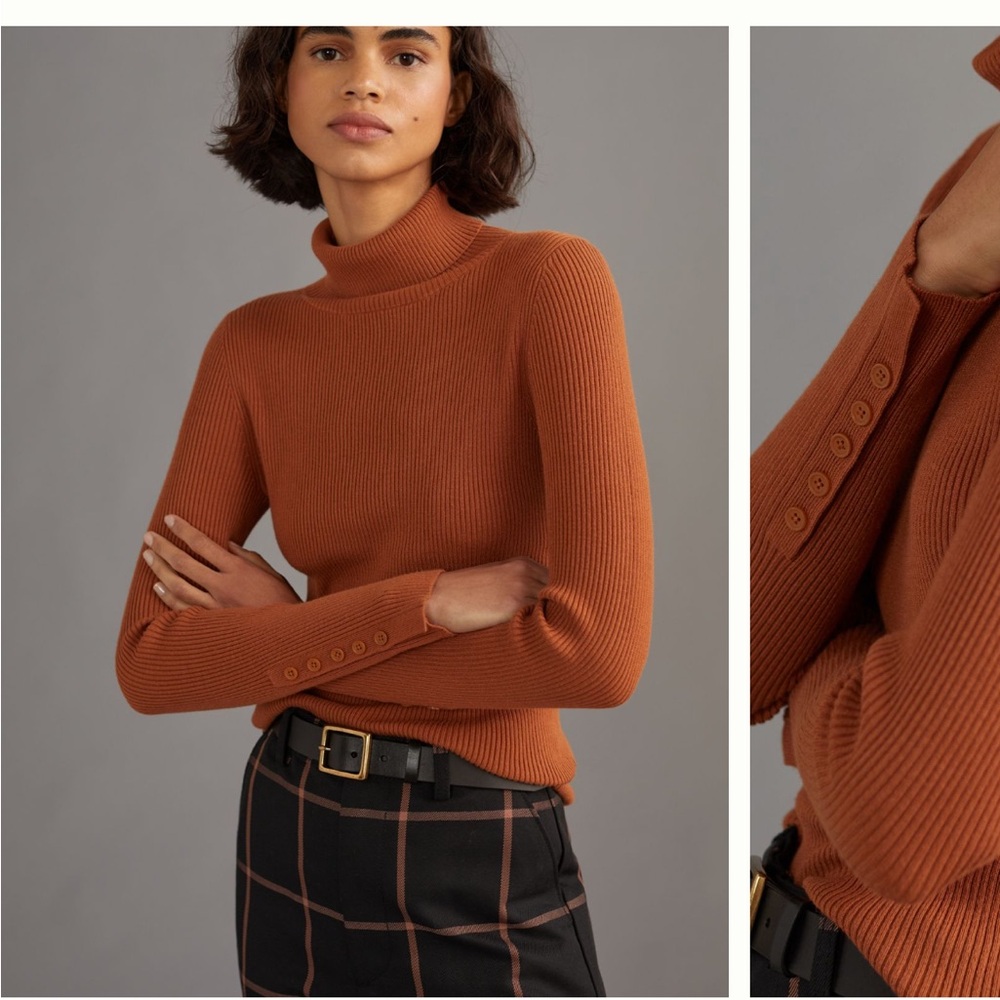 Anthropologie Maeve Fitted Knit Turtle Neck Sweater SIZE L